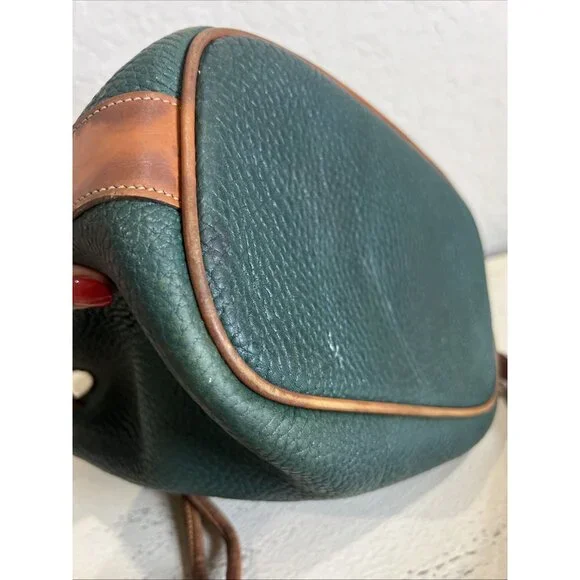Vintage Dooney & Bourke Green All Weather Pebbled Leather Drawstring Bucket Bag - Picture 9 of 16